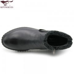 七匹狼 男鞋新款冬季保暖头层牛皮毛绒内里拉链软底男士高帮鞋
