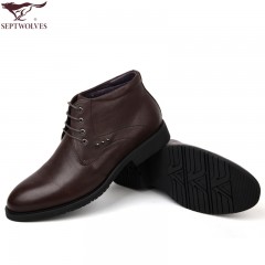 七匹狼 棉鞋冬季头层牛皮男士加绒保暖商务正装高帮真皮鞋