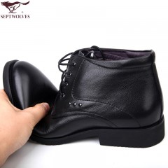 七匹狼 棉鞋冬季头层牛皮男士加绒保暖商务正装高帮真皮鞋