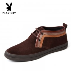 花花公子 男鞋春秋时尚日常休闲男士真皮低帮鞋子磨砂牛皮鞋子