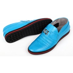 花花公子 男鞋男士时尚防折皱头层牛皮浅蓝色真皮时尚休闲鞋子