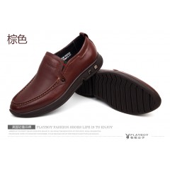 花花公子 男鞋头层牛皮专柜套脚男士商务休闲软底软面男式鞋子