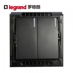 罗格朗 黑色双开单控带LED指示灯2开面板家用二位电灯开关双联