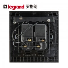 罗格朗 黑色双开单控带LED指示灯2开面板家用二位电灯开关双联