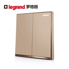 罗格朗 玫瑰金双开二开单控二位面板家用双联电灯开关2开墙壁