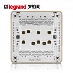 罗格朗 开关面板三开双控开关带荧光 细金纹3开双控面板带荧光