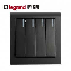 罗格朗 插座十大品牌K5黑色四位四开单控开关4开 四联单控面板