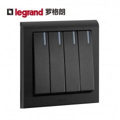 罗格朗 插座十大品牌K5黑色四位四开单控开关4开 四联单控面板