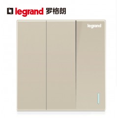 罗格朗 大面板家用三联双控3开三位双控三开双控开关86型香槟金
