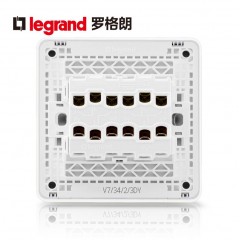 罗格朗 开关插座开关插座面板86型冰莹白四开双控荧光面板