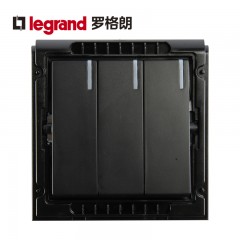 罗格朗 黑色三开单控带LED灯指示3开三联面板家用三位电灯开关
