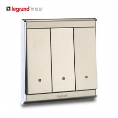 罗格朗 开关插座尚韵缎沙金86型三位双控面板 三开双控荧光