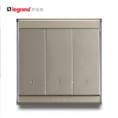 罗格朗 开关插座尚韵缎沙金86型三位双控面板 三开双控荧光