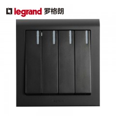 罗格朗 K5黑色四开单控带LED指示灯4开四联面板家用四位电灯开关