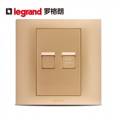 罗格朗 香槟金色电话电脑插座面板86型仕界网络电话插座面板