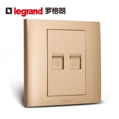 罗格朗 香槟金色电话电脑插座面板86型仕界网络电话插座面板