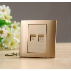 罗格朗 香槟金色电话电脑插座面板86型仕界网络电话插座面板