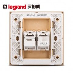 罗格朗 香槟金色电话电脑插座面板86型仕界网络电话插座面板
