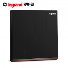罗格朗 插座十大品牌黑色四位四开单控开关4开四联单控面板逸景