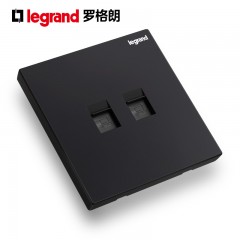 罗格朗 黑色双口网线插座电脑插座面板二位 tcl网络网口面板网线盒