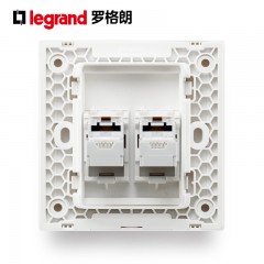 罗格朗 黑色双口网线插座电脑插座面板二位 tcl网络网口面板网线盒