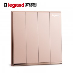 罗格朗 插座樱花粉四开双控开关4开四位四联双控面板逸景粉色