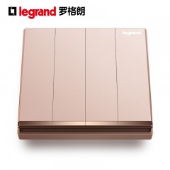 罗格朗 插座樱花粉四开双控开关4开四位四联双控面板逸景粉色