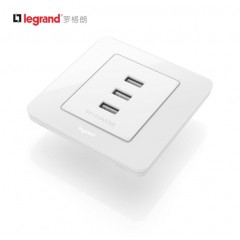 罗格朗 开关面板逸典圆3600mA 三口USB手机充电插座86型 多口USB插