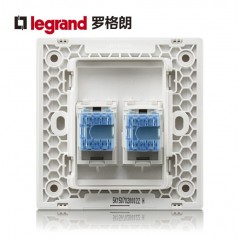 罗格朗 黑色两位超六类电脑插座面板双口6类千兆网络网线插座