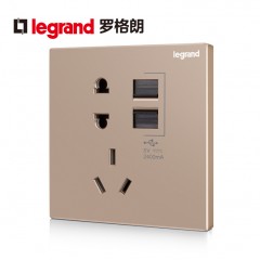 罗格朗 五孔带USB插座面板家用电源86型逸景开关玫瑰金暗装5孔
