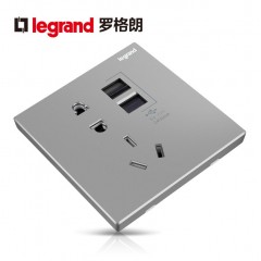 罗格朗 逸景深砂银五孔带USB开关插座面板灰色充电双口家用逸景