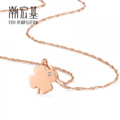 潮宏基珠宝  苹叶 红18k金吊坠choker项圈颈圈项链玫瑰金挂坠女