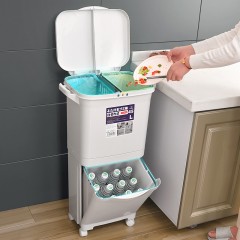 国产 日式垃圾桶家用厨房客厅创意卧室大号双层分类带盖可移动大垃圾箱2398