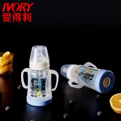 爱得利 玻璃奶瓶宽口径高硼硅奶瓶新生儿带吸管防摔保护套装WG-16