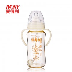 爱得利 宝宝PES奶瓶带手柄吸管自动宽口径330ML奶瓶防胀气AA-301