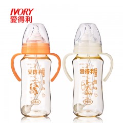 爱得利 宝宝PES奶瓶带手柄吸管自动宽口径330ML奶瓶防胀气AA-301