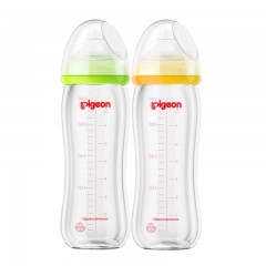 贝亲 M号奶嘴奶瓶宽口径玻璃自然实感240ml 黄AA71/绿AA70