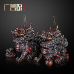 国产 铜麒麟摆件一对纯铜招财镇宅开光办公室客厅家居饰品风水麒麟摆件