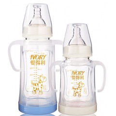 爱得利宽口晶钻玻璃奶瓶 新生儿奶瓶 A94 带防摔保护套150ML