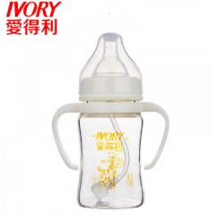 爱得利 奶瓶玻璃宝宝带柄晶钻新生儿奶瓶宽口径吸管自动150/240mL