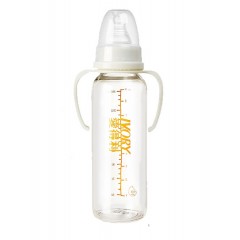 爱得利 玻璃奶瓶中硼硅标准口径婴儿奶瓶带把柄直身设计250mL