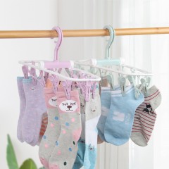 国产 阳台多功能防风晾晒衣架女士内衣袜子带塑料12夹子家用便携可折叠