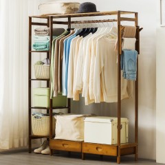 木马人 简易衣帽架实木卧室落地挂衣架柜子衣服包置物家用简约现代