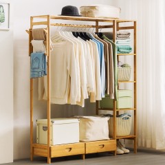 木马人 简易衣帽架实木卧室落地挂衣架柜子简约现代衣服包置物家用