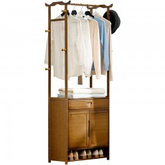 木马人 简易衣帽架实木卧室落地挂衣架柜子简约现代衣服包置物家用