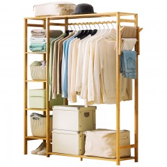 木马人 简易衣帽架实木卧室落地挂衣架柜子衣服包置物家用简约现代