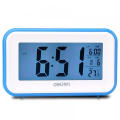 得力 8801多功能电子钟触摸光控感应夜光懒人贪睡闹钟创意床头闹钟