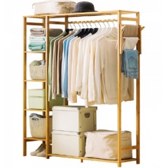 木马人 简易衣帽架实木卧室落地挂衣架柜子衣服包置物家用简约现代