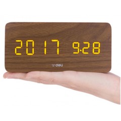 得力 学生用创意小闹钟卧室静音夜光简约数字电子床头时钟智能桌面