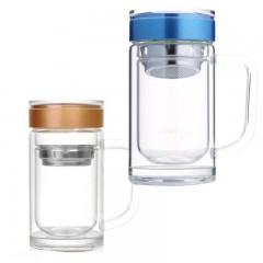 哈尔斯 玻璃杯 双层 带盖玻璃水杯水晶杯玻璃茶杯 办公杯 HCP-320-1